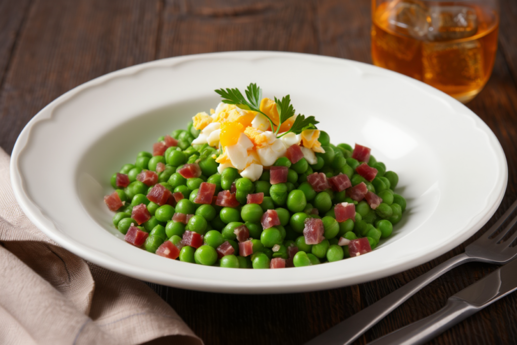Guisantes con jamón y huevo