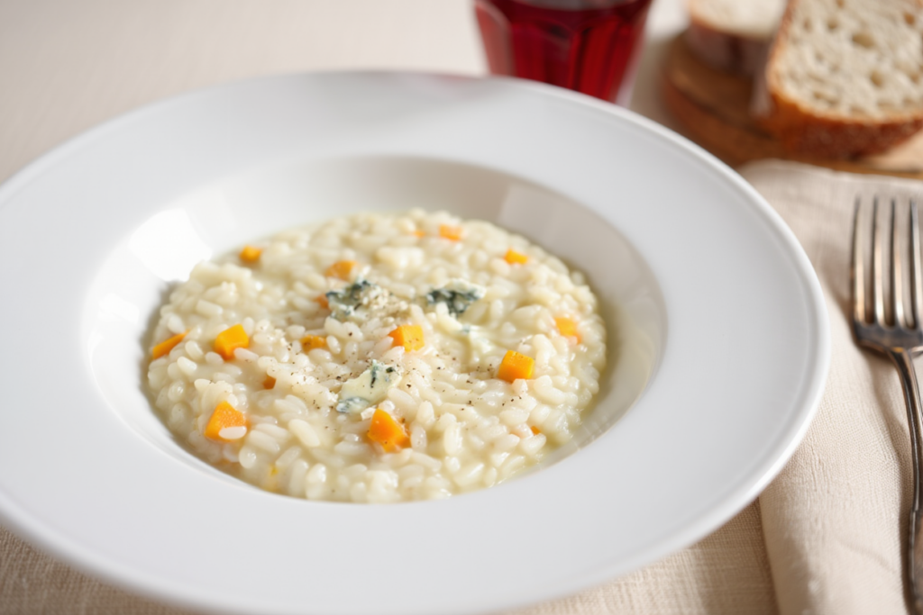 Risotto con boniato y calabaza al gorgonzola