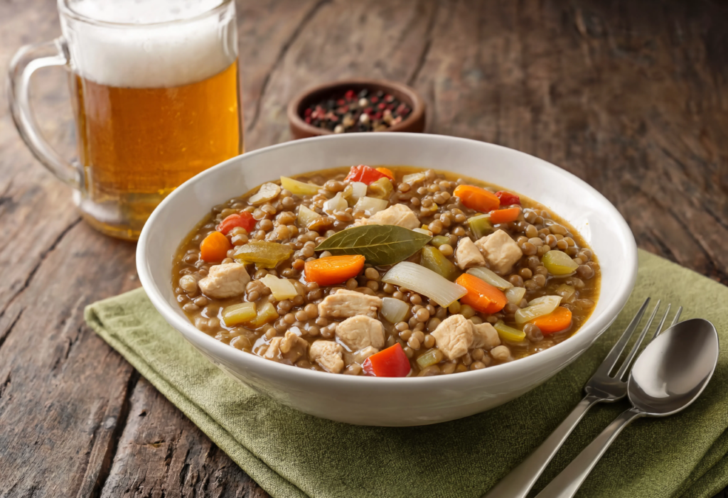 Lentejas estofadas con pollo y verduras