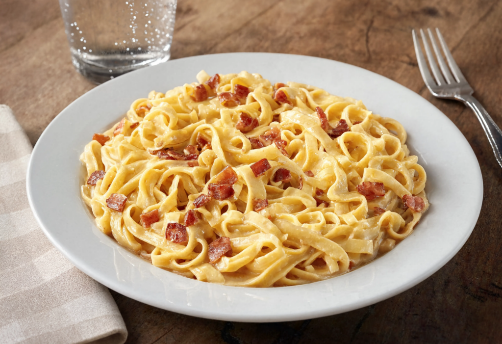 Tagliatelle con salsa de queso y bacon