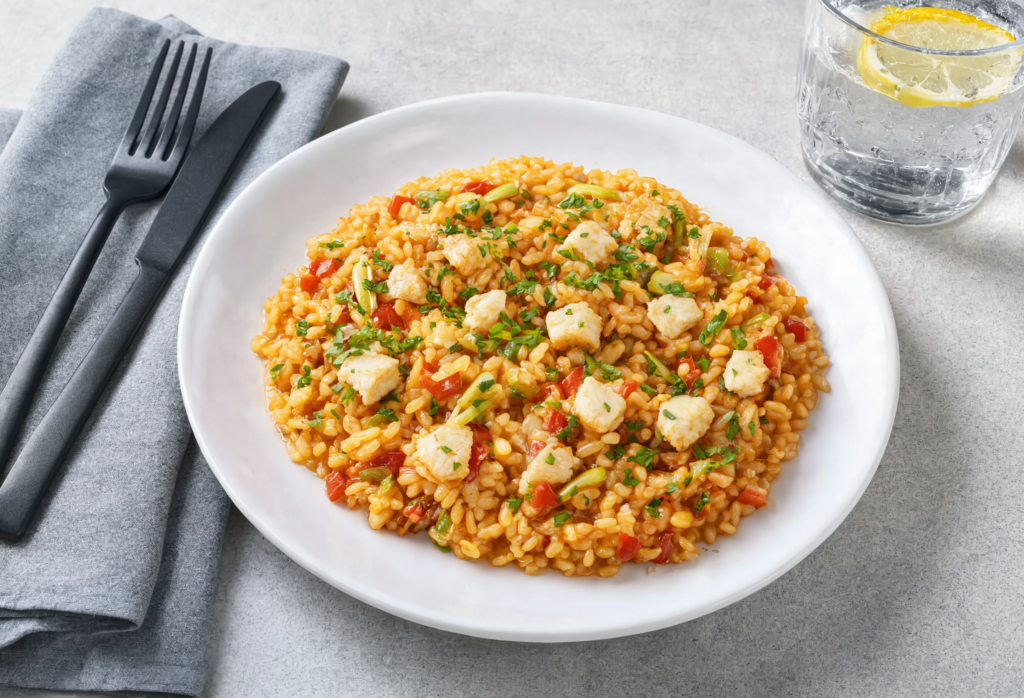 Arroz con merluza y ajos tiernos
