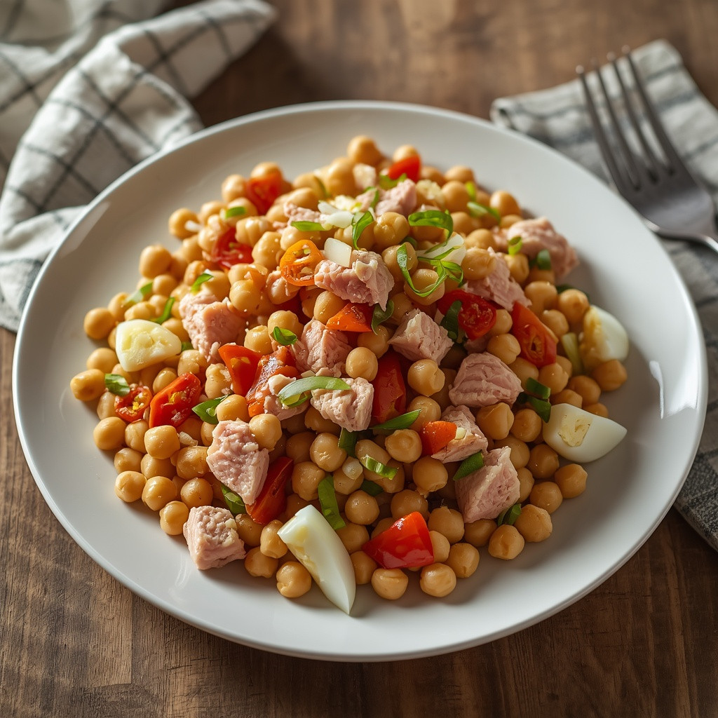 Ensalada de garbanzos con atún y pimientos del piquillo