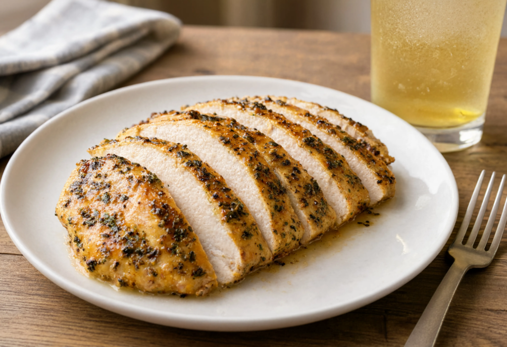 Pechuga de pollo asada marinada con hierbas provenzales y mostaza