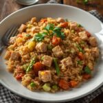 Comida a domicilio - Arroz con espárragos y tacos de lomo
