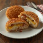 Comida a domicilio - Hamburguesa empanada de pollo rellena de bacon y queso